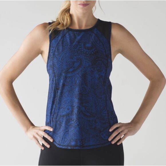 Lululemon Sculpt Tank Antique Paisley Sapphire Blue Black Print Sleeveless Top 8 - Picture 9 of 10